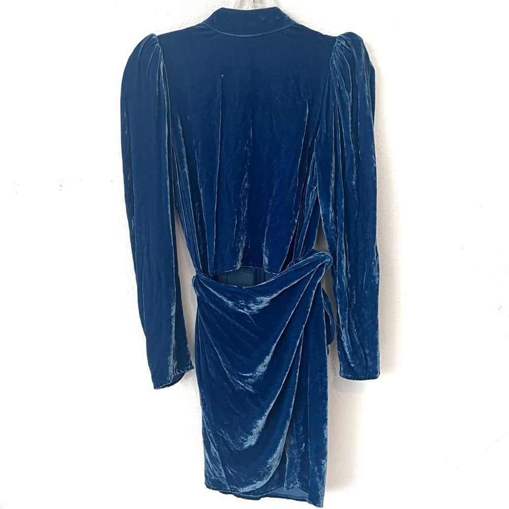 Reformation Caspian Blue Burgundy Velvet Wrap Dress - 4